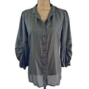 ECCOCI Womens Black Yellow Polka-Dot 3/4 Sleeve 100% Silk Blouse Shirt Top Sz 4